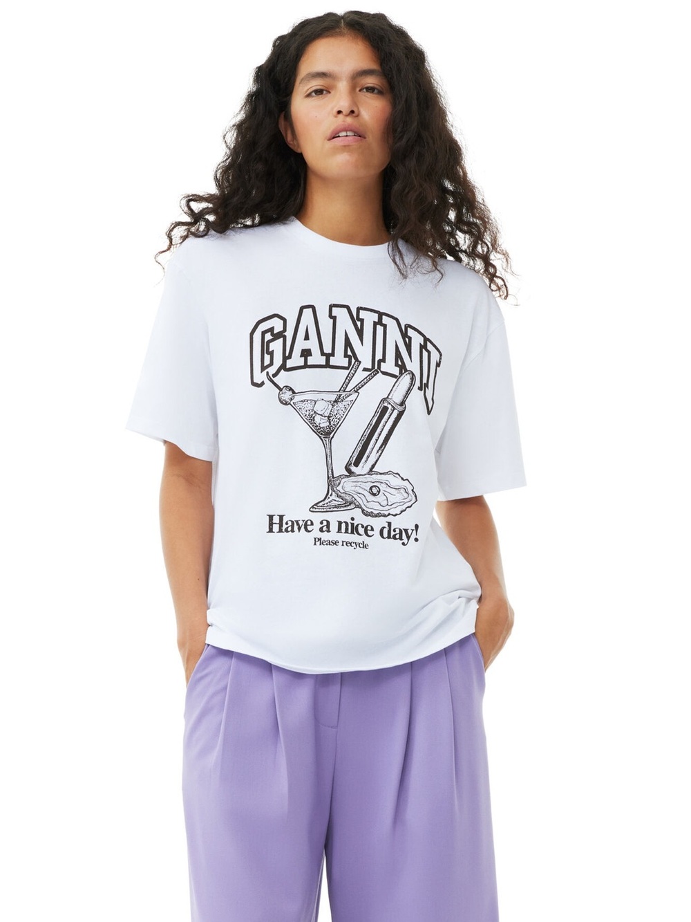 Ganni White Cocktail T-Shirt - S